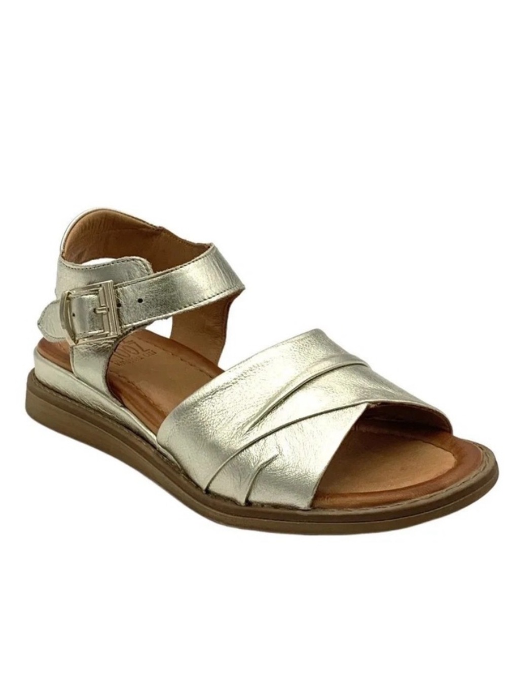 Miz Mooz Haley Metallic Gold Strappy Ankle Buckle Sandals Women’s Size 36